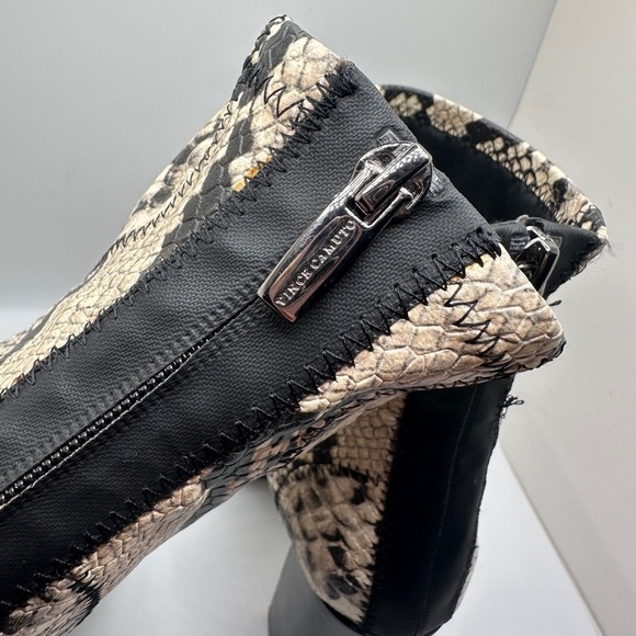 NEW Vince Camuto Erettie Black White Snake Print High Block Heel Booties 7.5M - Picture 6 of 13
